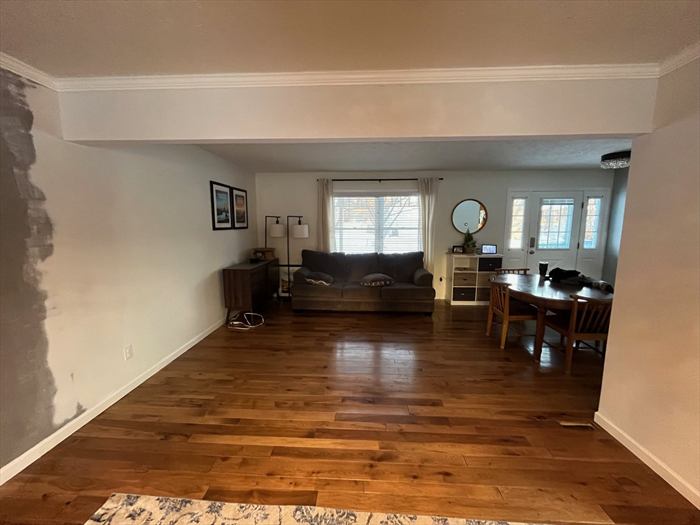 Living and dining with new hardwood-look floors